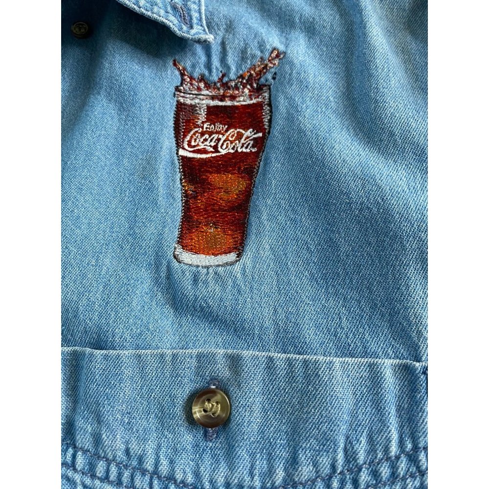 Paradise Point Vtg. Blue Denim "Coca-Cola" Shirt with Pointed Collar Size XL Y2K - Picture 6 of 13